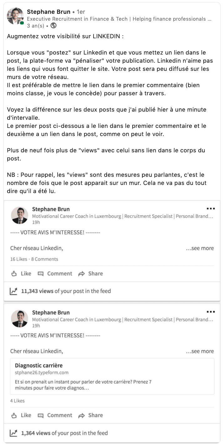 Linkedin : lien en commentaire