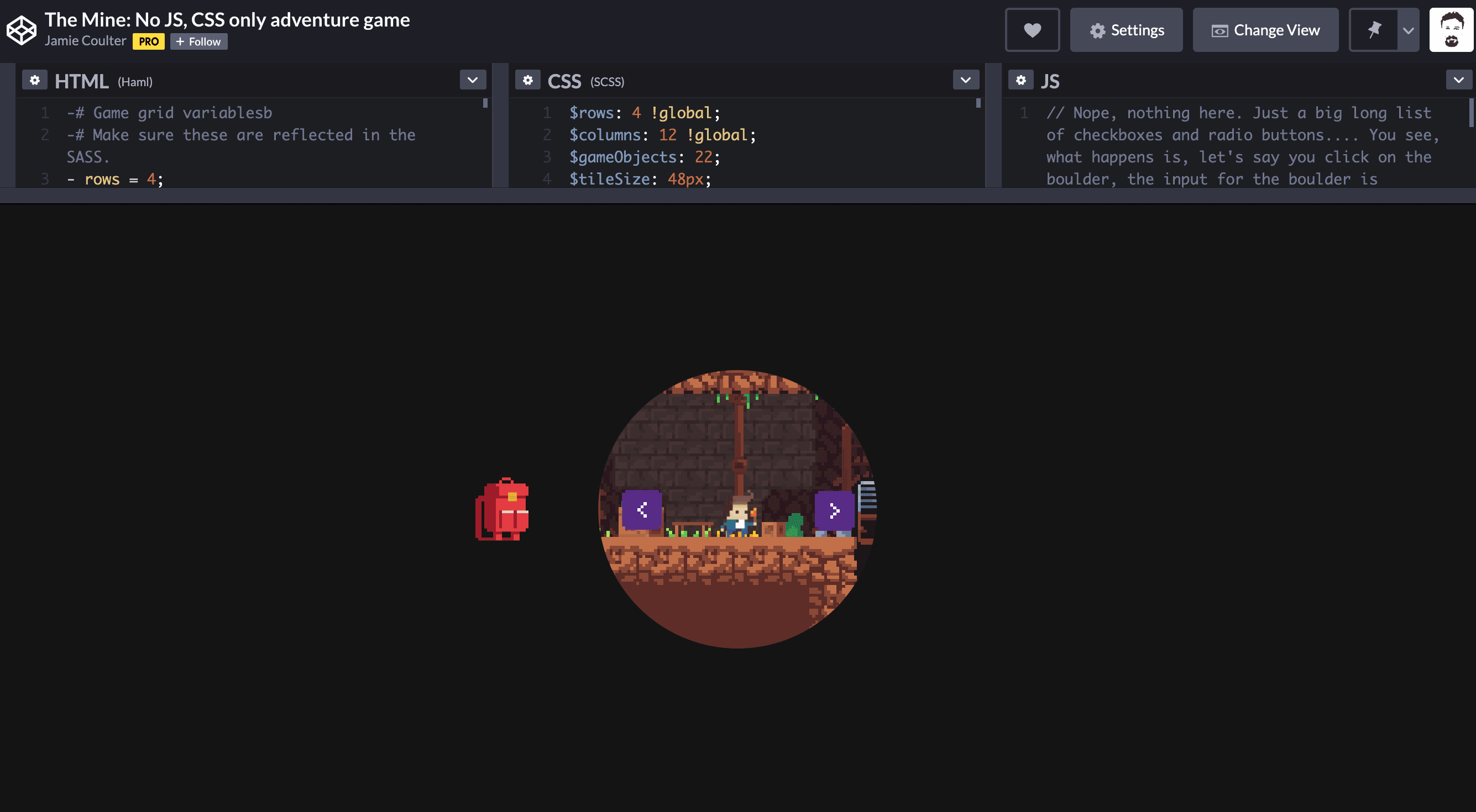 The Mine : Jeu Codepen