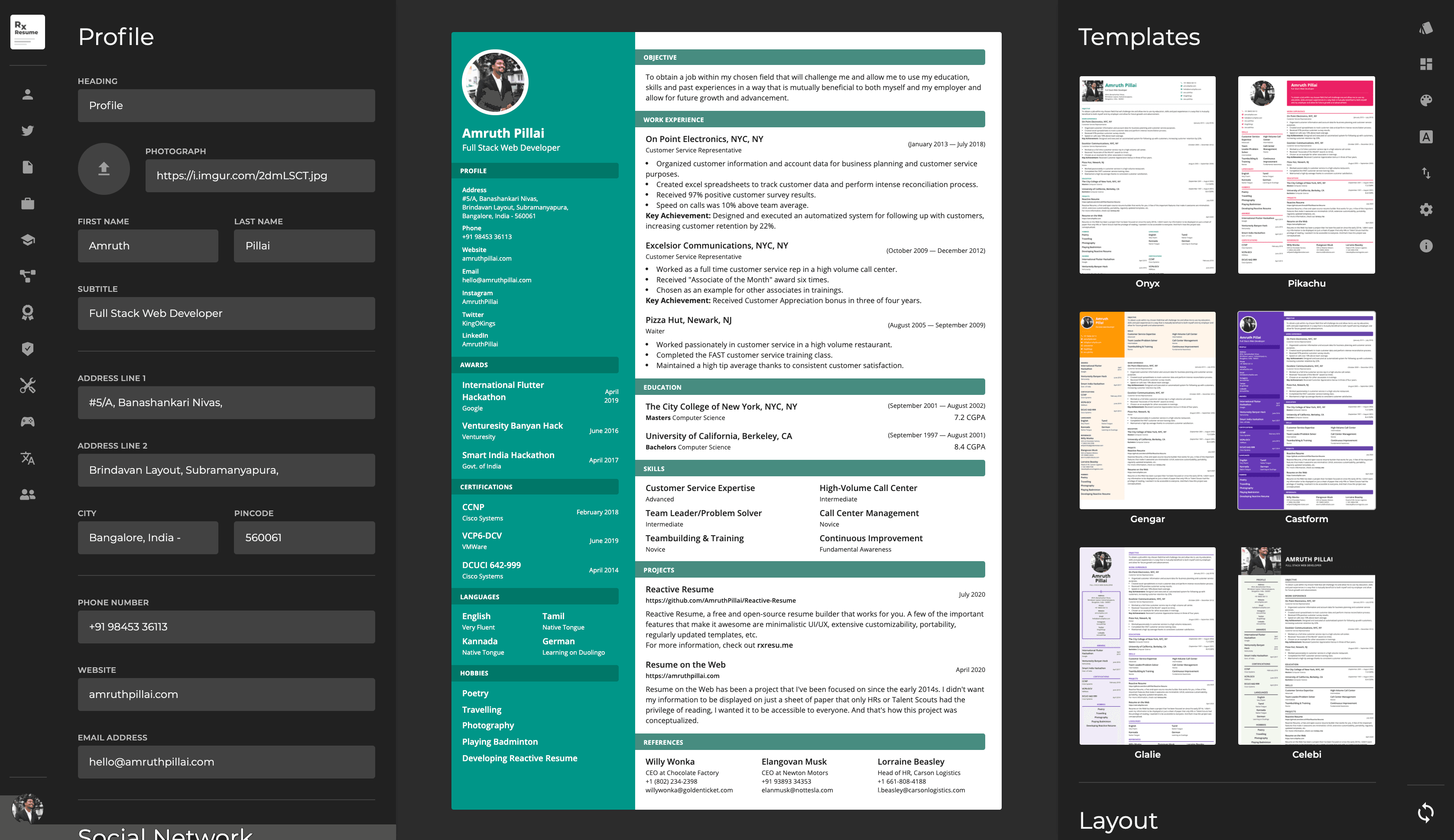 RX RESUME : CV en ligne