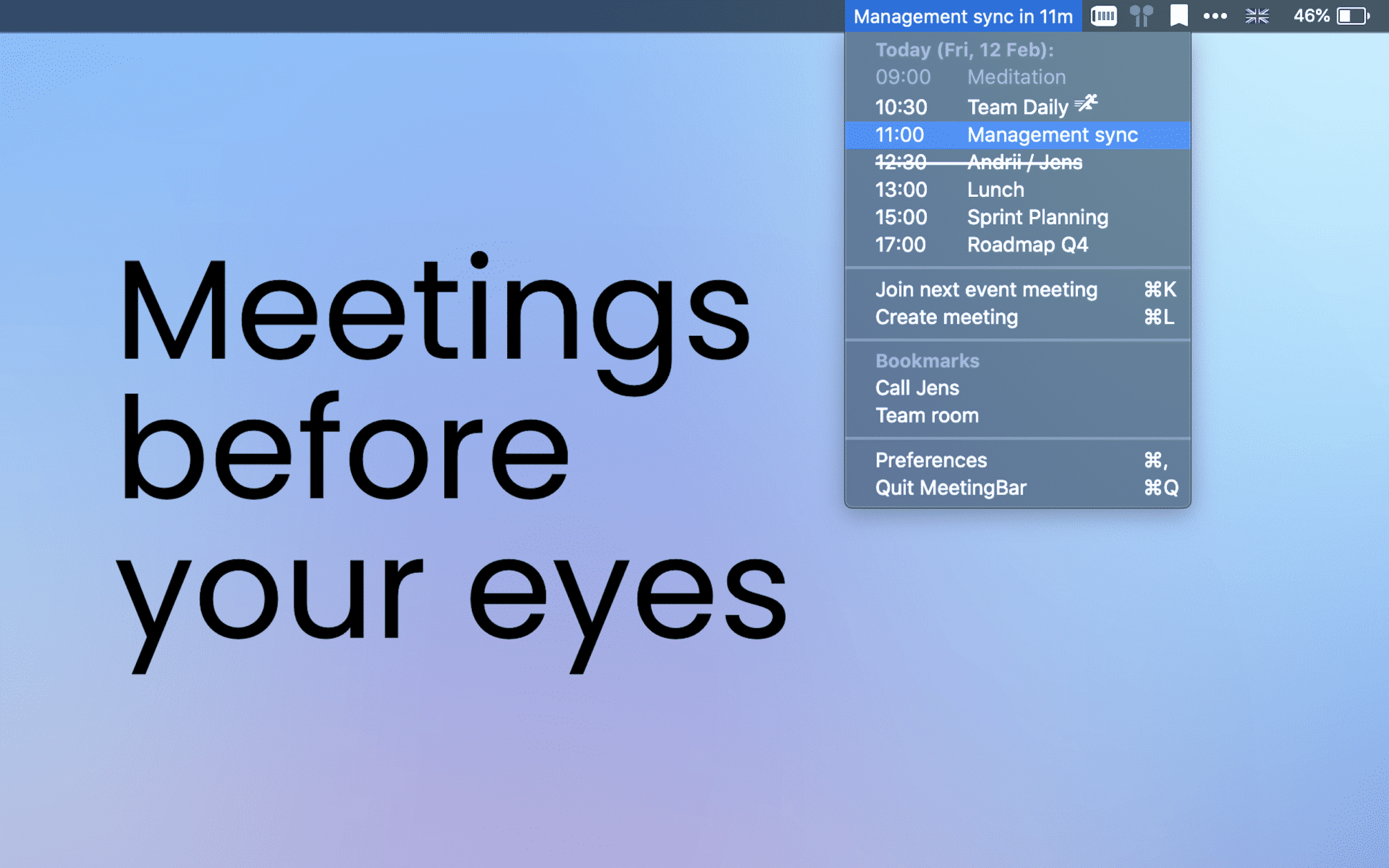 MEETING BAR : votre agenda directement dans votre barre de menu