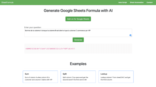 SHEET FORMULA : Posez lui une question, il vous trouvera ma formule Google Sheets / Excel